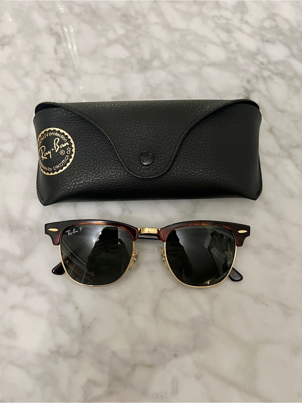 Ray-Ban Polarized Clubmaster Sunglasses in Tortoiseshell & Gold - 3016 49.21 3P